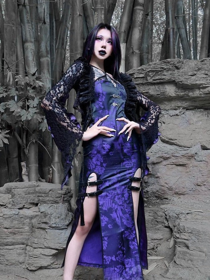 BLOOD SUPPLY Frog Button Tassel High Slit Leather Buckle Bodycon Women's Jsk / Jumper Skirts