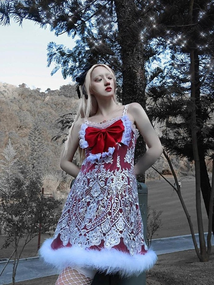 BLOOD SUPPLY Dark Gothic Bow Embellished Women's Polyester H Line Jsk / Jumper Skirts