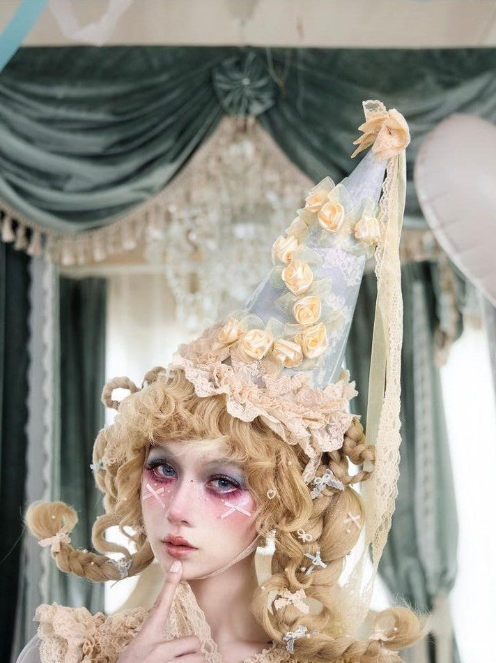 BLOOD SUPPLY Cherry Mousse Rococo Retro Cream Embellished Women's Polyester Half Bonnets