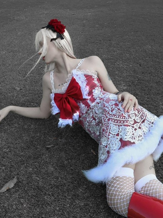 BLOOD SUPPLY Dark Gothic Bow Embellished Women's Polyester H Line Jsk / Jumper Skirts
