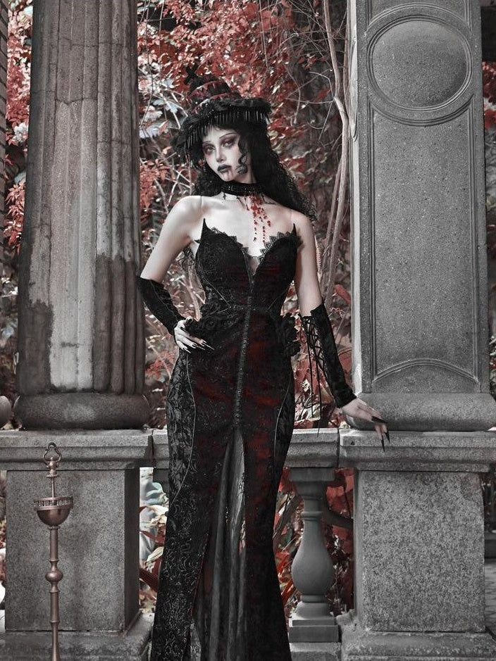 BLOOD SUPPLY Crimson Gothic Shimmering Heart Velvet Fishtail Women's Jsk / Jumper Skirts