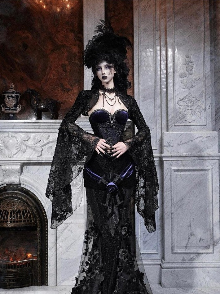 BLOOD SUPPLY Heavy Beaded Embroidered Gothic European Flared Sleeve Women's Polyester Boleros