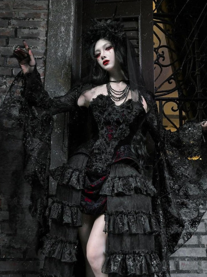 BLOOD SUPPLY Crimson Velvet Gothic V-neck Zipper Heart Details Women's Polyester Bustiers
