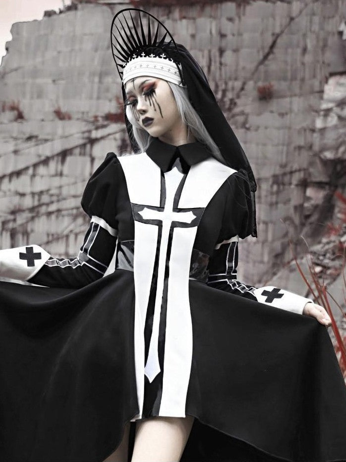 BLOOD SUPPLY Patchwork Double Layer Lace Gothic Cross Women's Tulle Veils