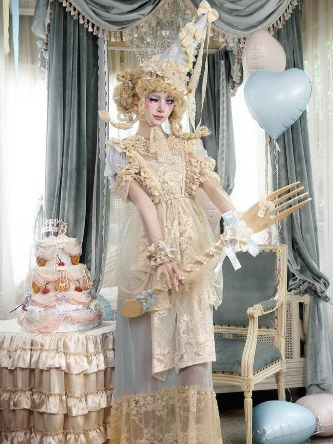 BLOOD SUPPLY Baby Blue Rococo Lace Bow Doll Women's Polyester Short Sleeve Op