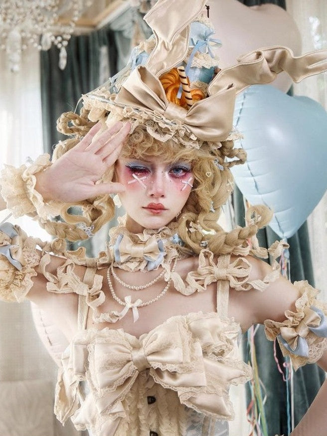 BLOOD SUPPLY Cherry Mousse Rococo Retro Cream Embellished Women's Polyester Half Bonnets