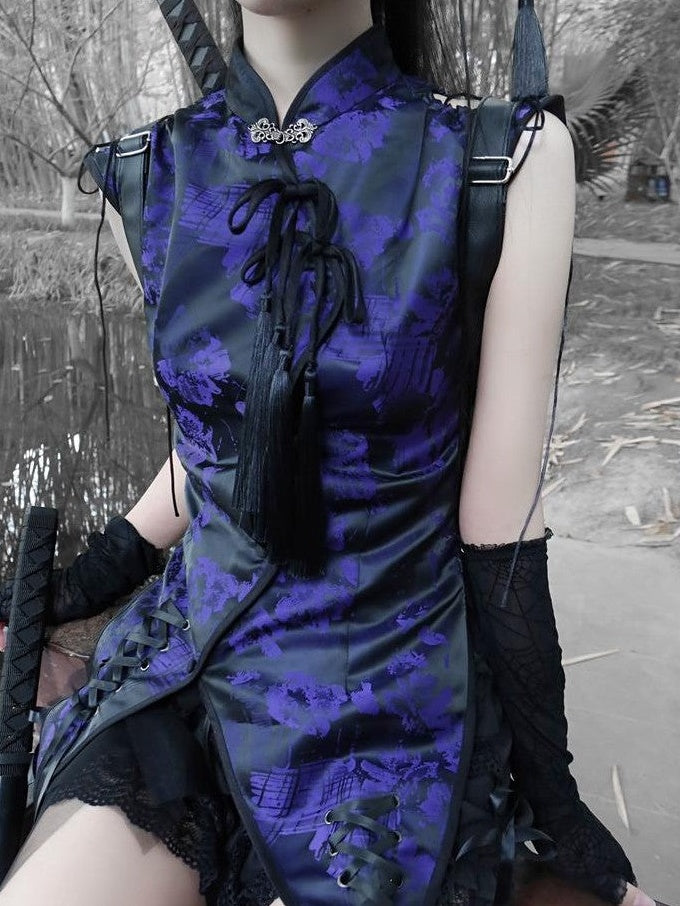 BLOOD SUPPLY Gothic Jacquard Frog Button Lace Asymmetric Women's Jsk / Jumper Skirts