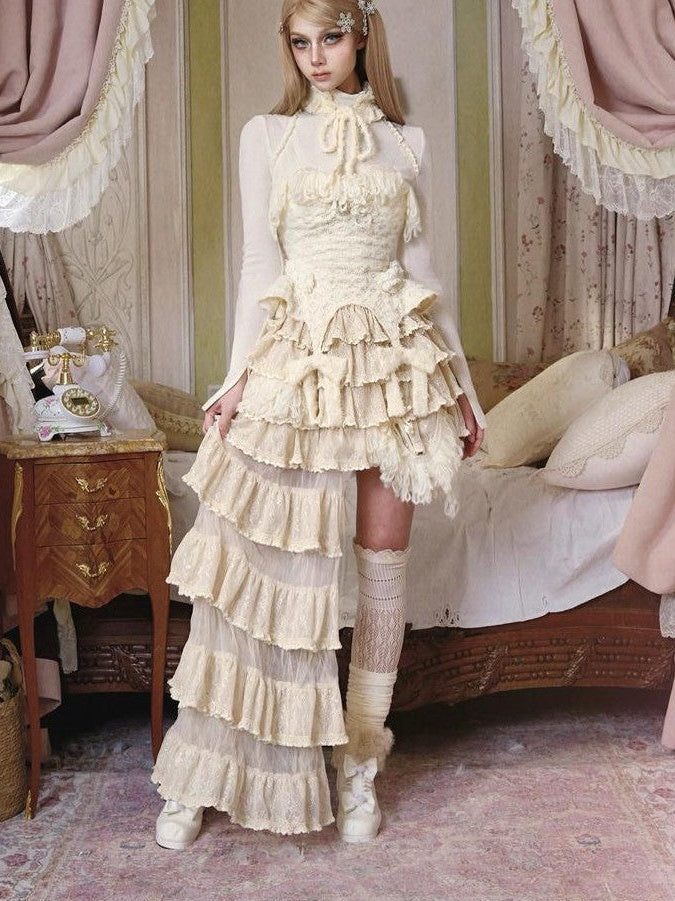 BLOOD SUPPLY Princess Knitted Lace Strap Padded Women's Woolen Yarn Webbing Bustiers