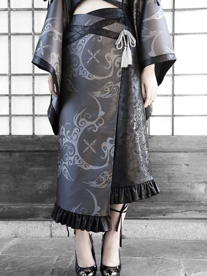 BLOOD SUPPLY Dark Gothic Totem Jacquard Embroidered Women's Microsuede H Line Skirts