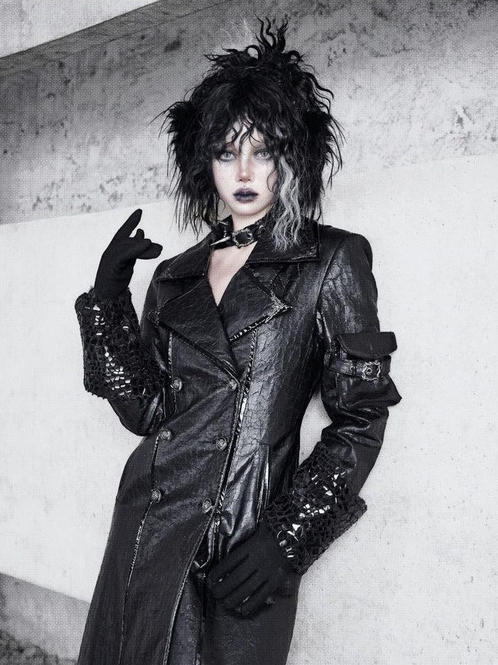 BLOOD SUPPLY Cracked Leather Gothic Blazer Lambswool Lined Women's Polyester Coats