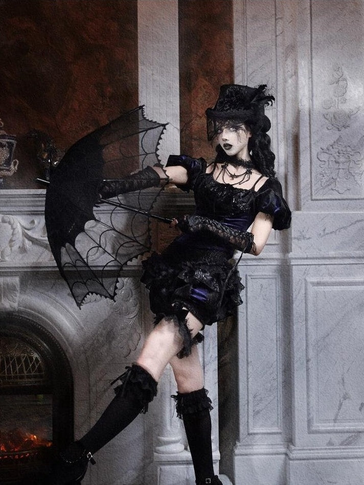 BLOOD SUPPLY Gothic Velvet Lace Pumpkin Slim Fit Women's Polyester Silk Short Bloomers