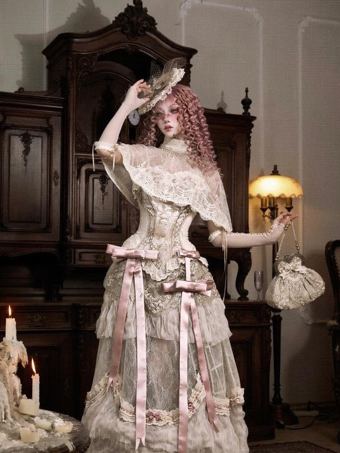 BLOOD SUPPLY Bow Train Patchwork Princess Women's Polyester Acetate Blend Skirts