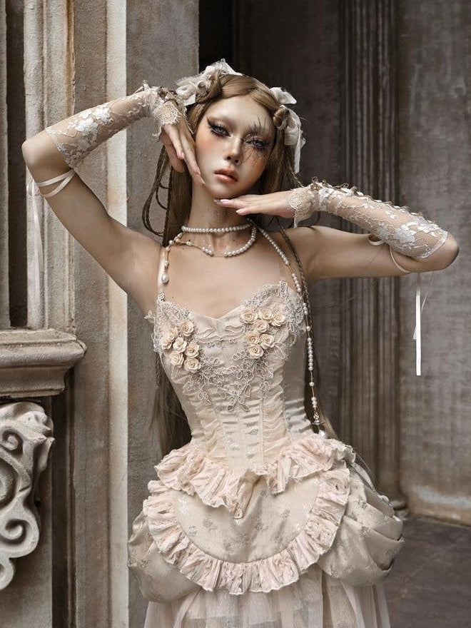 BLOOD SUPPLY Broken Ballet Rococo Adjustable Lace Up Women's Platinum Lace Wrist Cuffs