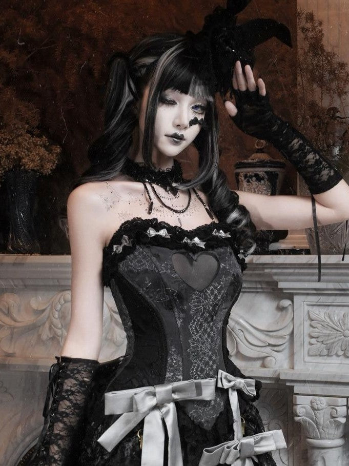 BLOOD SUPPLY Heart Boned Gothic Waist Cinching A Line Narrow Strap Women's Polyester Bustiers