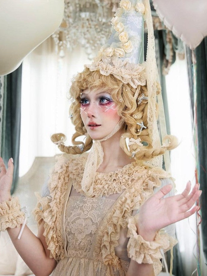 BLOOD SUPPLY Cherry Mousse Rococo Retro Cream Embellished Women's Polyester Half Bonnets