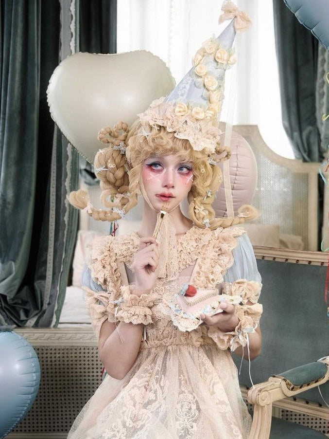 BLOOD SUPPLY Cream Beige Rococo Lace Apron Dolllike Women's Jsk / Jumper Skirts