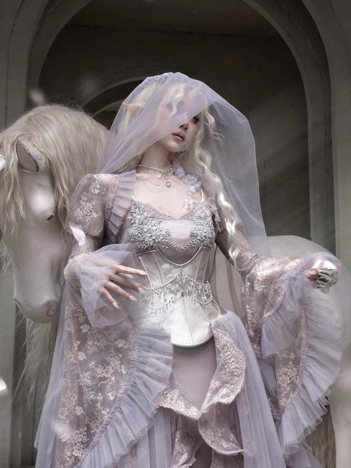 BLOOD SUPPLY Moonlight Silver Crystal Armor Fishbone Buckle Crystal Chain Women's Sashes