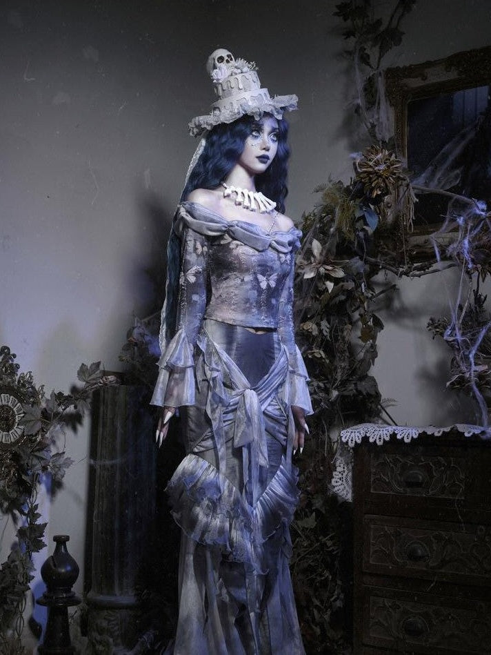 BLOOD SUPPLY Zombie Gothic Butterfly Ripped Bardot Women's Polyester Corsets