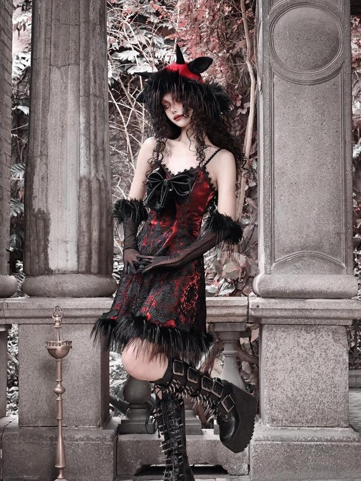 BLOOD SUPPLY Gothic Embroidered 3d Bow Slimming Women's Pu Jsk / Jumper Skirts