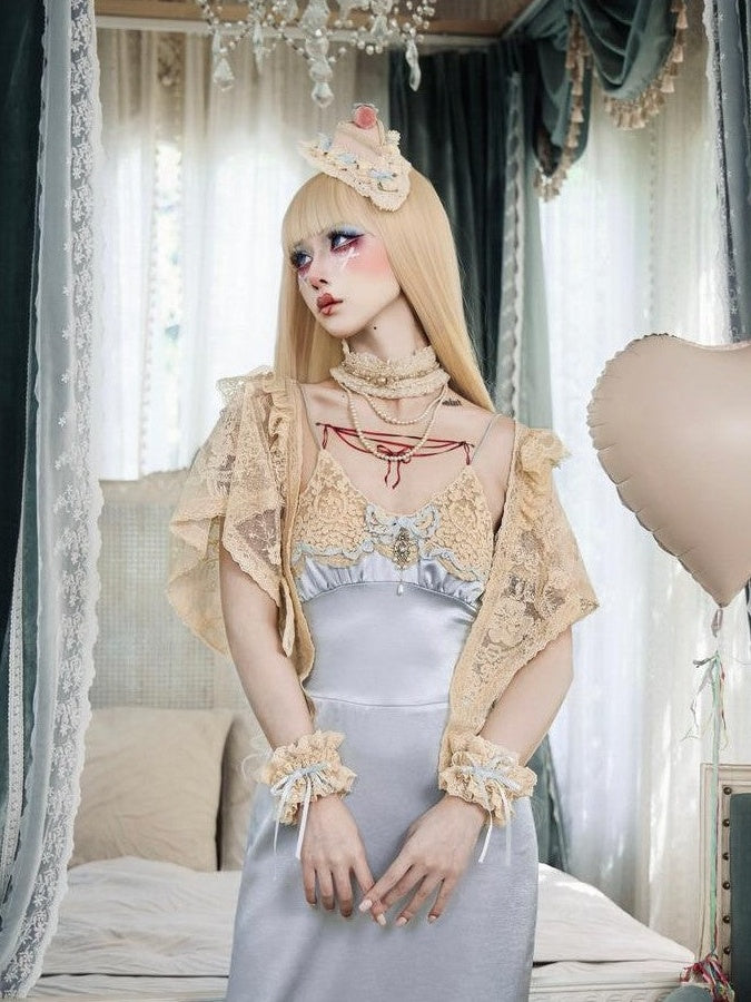 BLOOD SUPPLY Antique Cream Rococo Lace Doll Cape Women's Polyester Boleros
