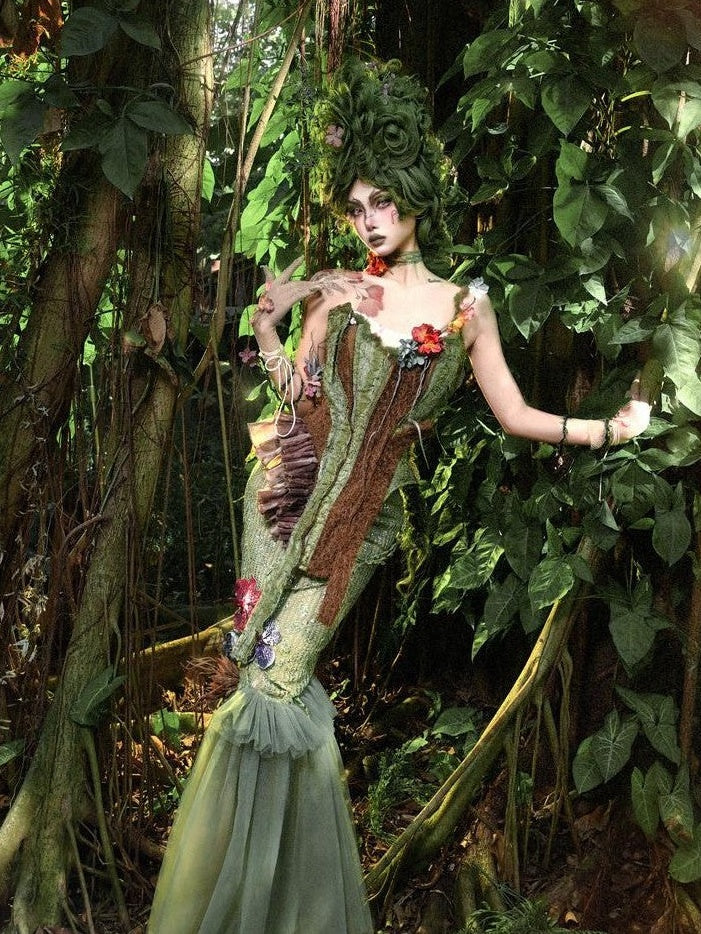 BLOOD SUPPLY Woodland Fairy Sequined Floral Tulle Tassel Mermaid Women's Polyester Skirts