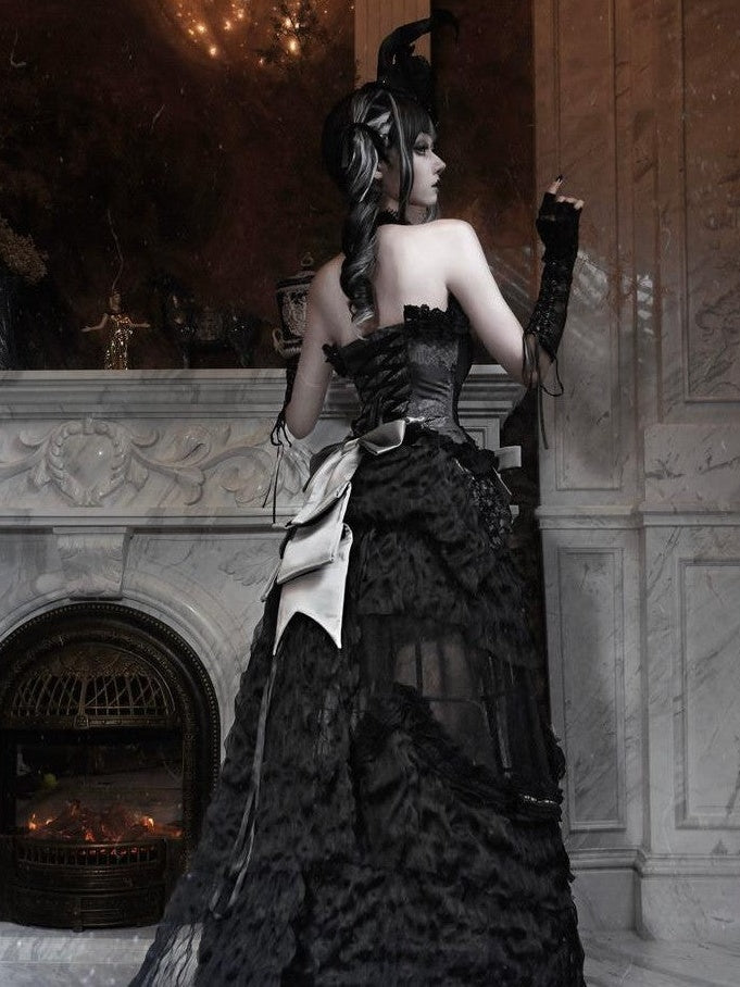 BLOOD SUPPLY Basel Gothic Bow Train Princess Women's Lace Polyester Patchwork Skirts