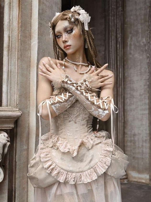 BLOOD SUPPLY Broken Ballet Rococo Adjustable Lace Up Women's Platinum Lace Wrist Cuffs