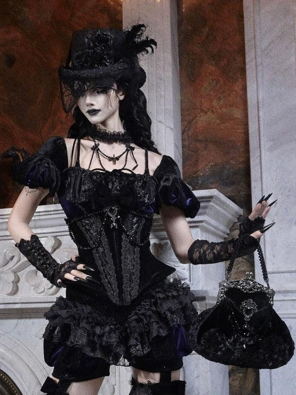BLOOD SUPPLY Gothic Slim Puff Sleeves Straps Backless Women's Velvet Bustiers