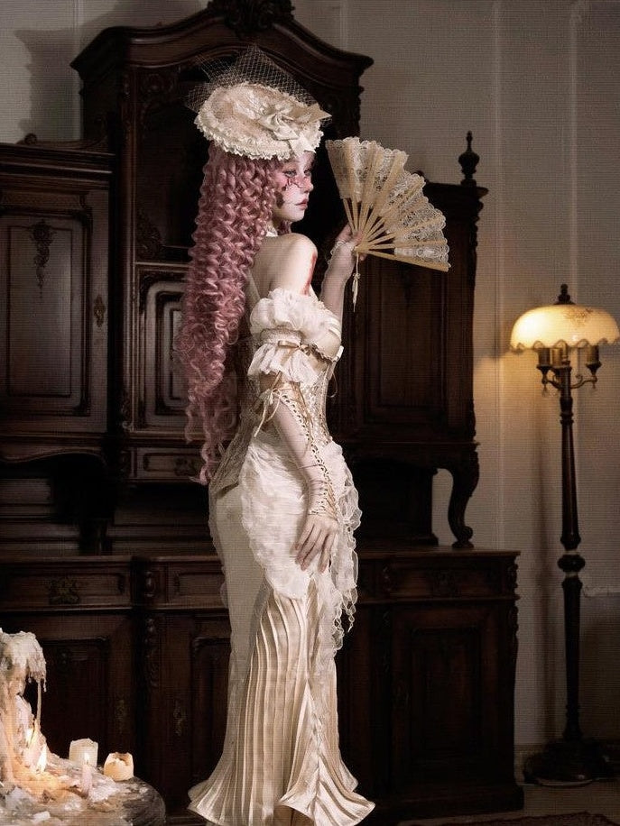 BLOOD SUPPLY Rococo Satin Pressed Pleats Fishtail Long Women's Polyester Skirts
