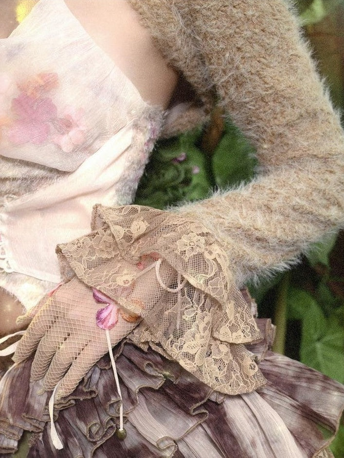 BLOOD SUPPLY Plush Elven Forest Thick Short Capelet Women's Cotton Nylon Blend Boleros