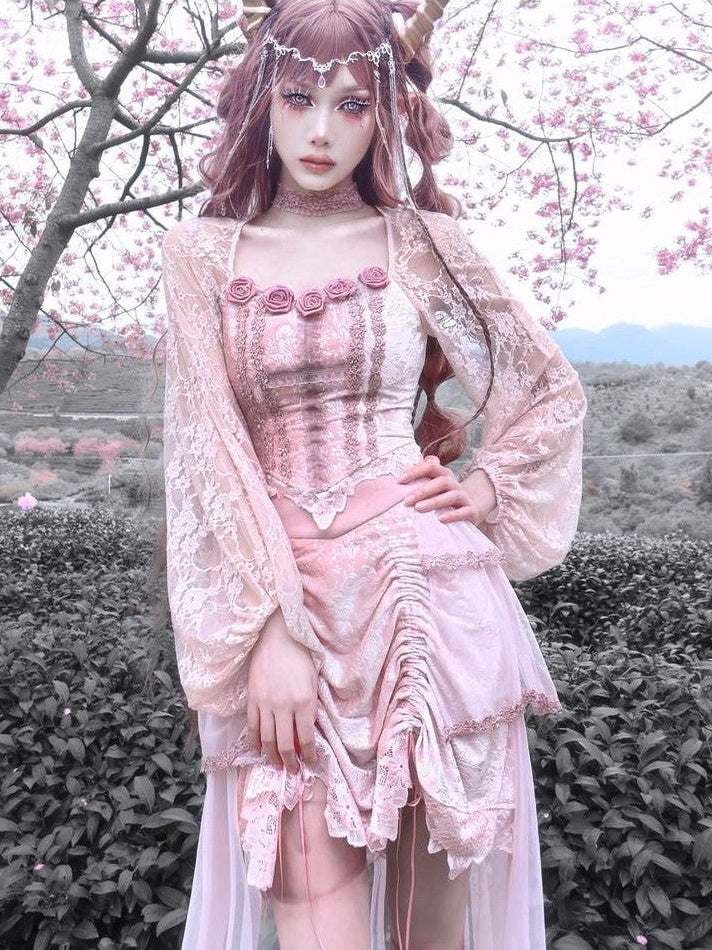 BLOOD SUPPLY Cherry Nightmare Embossed Embroidery Gothic Women's Velvet Lace Skirts