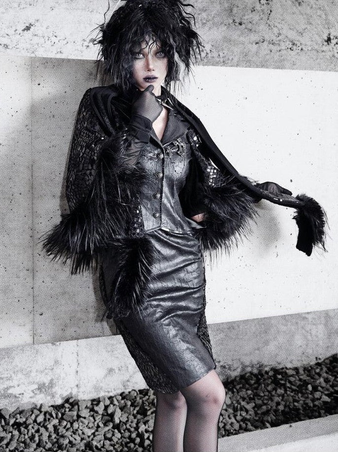 BLOOD SUPPLY Snake Eye Gothic Cracked Fur Blazer Women's Polyester Capelets