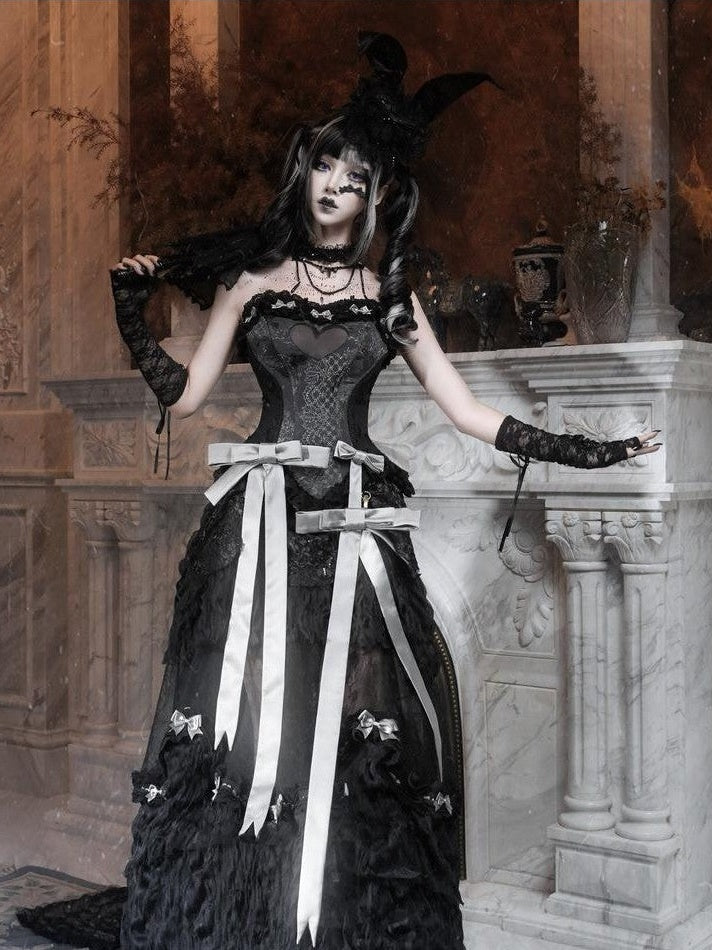 BLOOD SUPPLY Heart Boned Gothic Waist Cinching A Line Narrow Strap Women's Polyester Bustiers