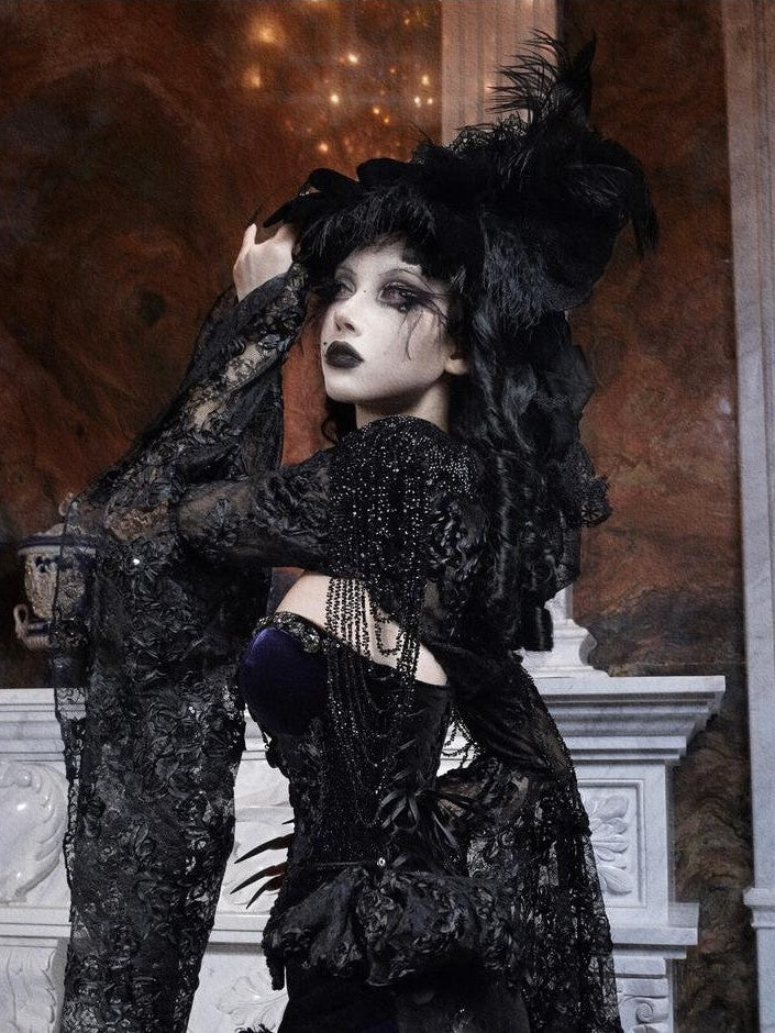 BLOOD SUPPLY Heavy Beaded Embroidered Gothic European Flared Sleeve Women's Polyester Boleros