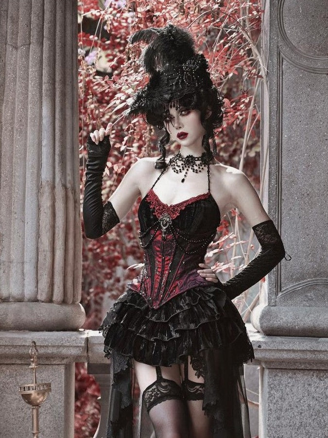 BLOOD SUPPLY Beaded Gothic Rococo Spiderweb Boned Waist Women's Velvet Corsets