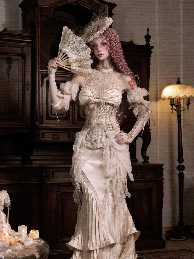 BLOOD SUPPLY Rococo Satin Pressed Pleats Fishtail Long Women's Polyester Skirts