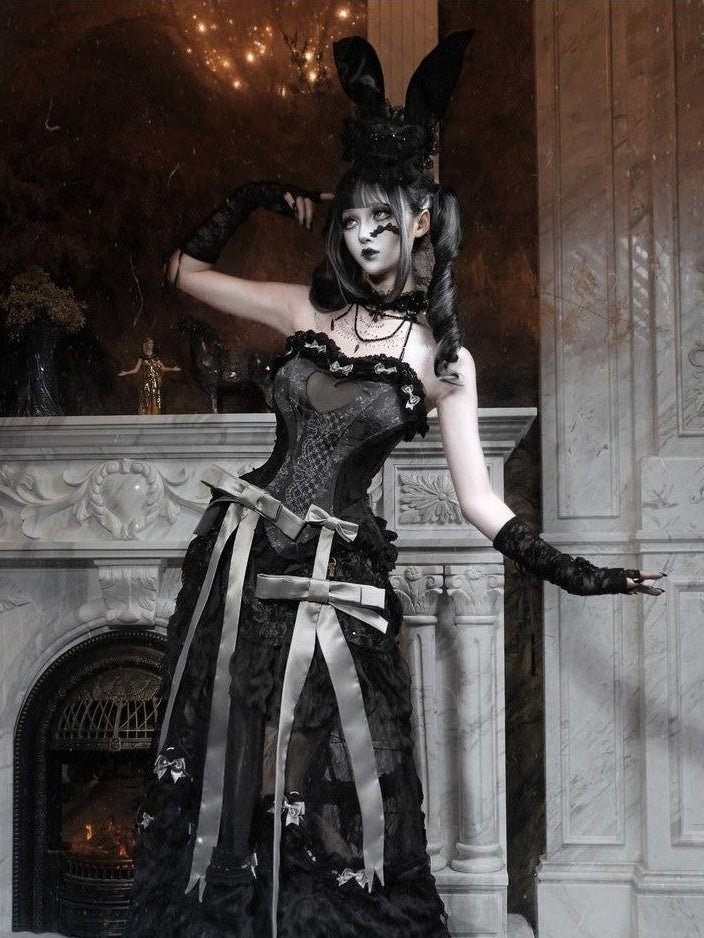 BLOOD SUPPLY Basel Gothic Bow Train Princess Women's Lace Polyester Patchwork Skirts