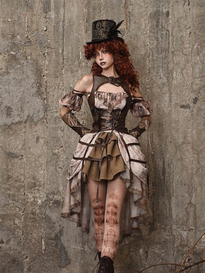 BLOOD SUPPLY Birdcage Steampunk Retro Design Women's Distressed Pu Corsets