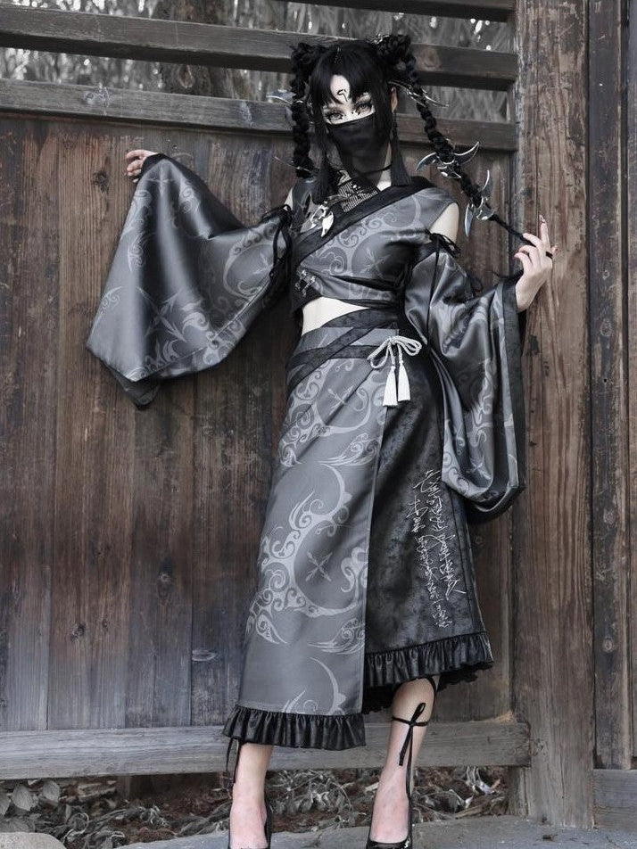 BLOOD SUPPLY Dark Gothic Totem Jacquard Embroidered Women's Microsuede H Line Skirts