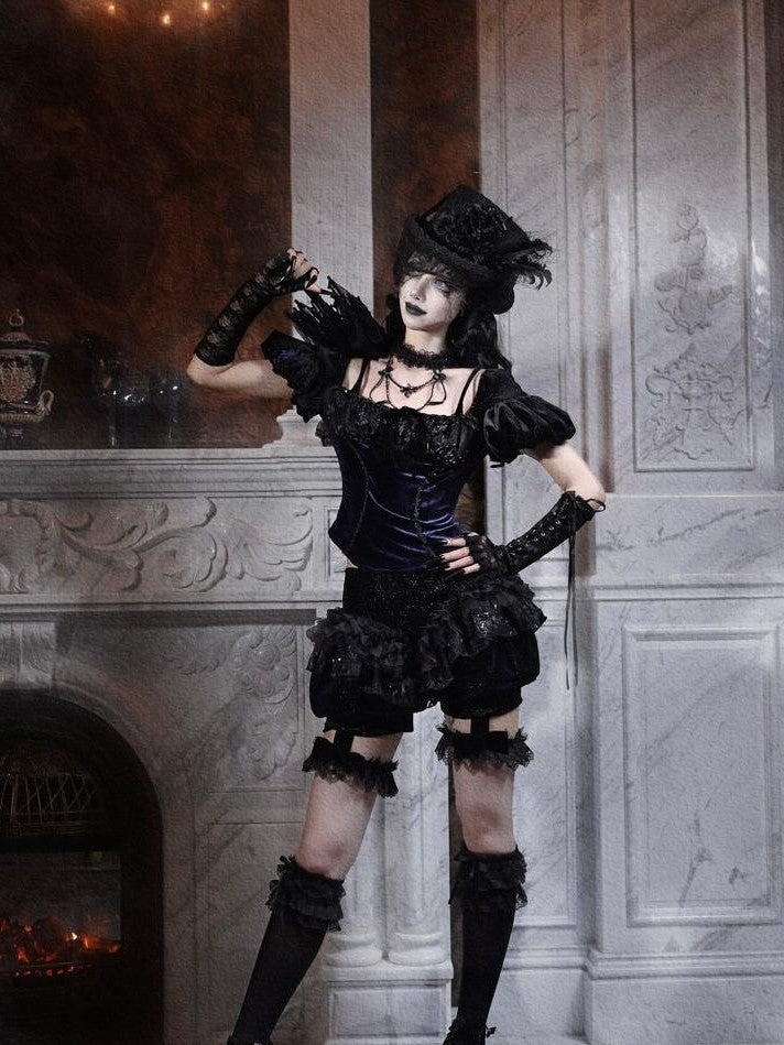 BLOOD SUPPLY Gothic Slim Puff Sleeves Straps Backless Women's Velvet Bustiers