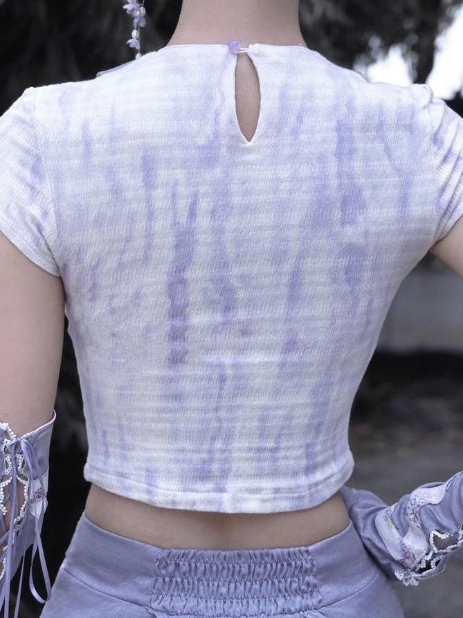 BLOOD SUPPLY Dragon Print Knit Stretch Women's Polyester Short Sleeve Cutsews