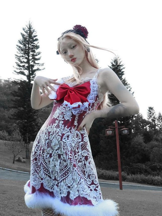 BLOOD SUPPLY Dark Gothic Bow Embellished Women's Polyester H Line Jsk / Jumper Skirts