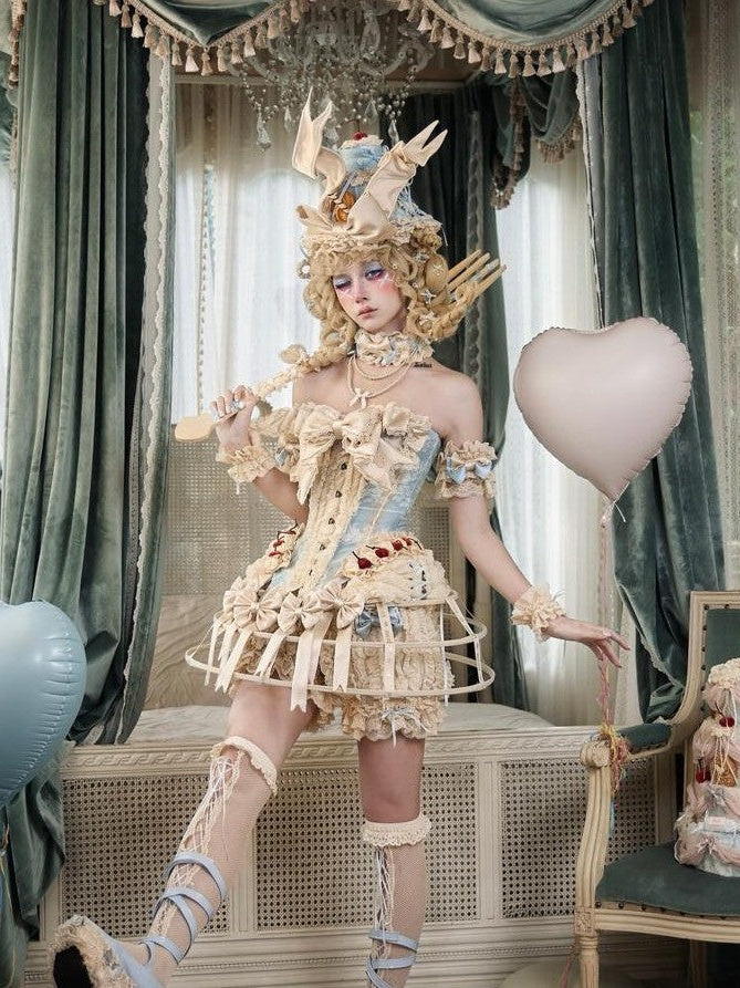 BLOOD SUPPLY Cream Pumpkin Rococo Vintage Doll Bow Women's Polyester Short Bloomers