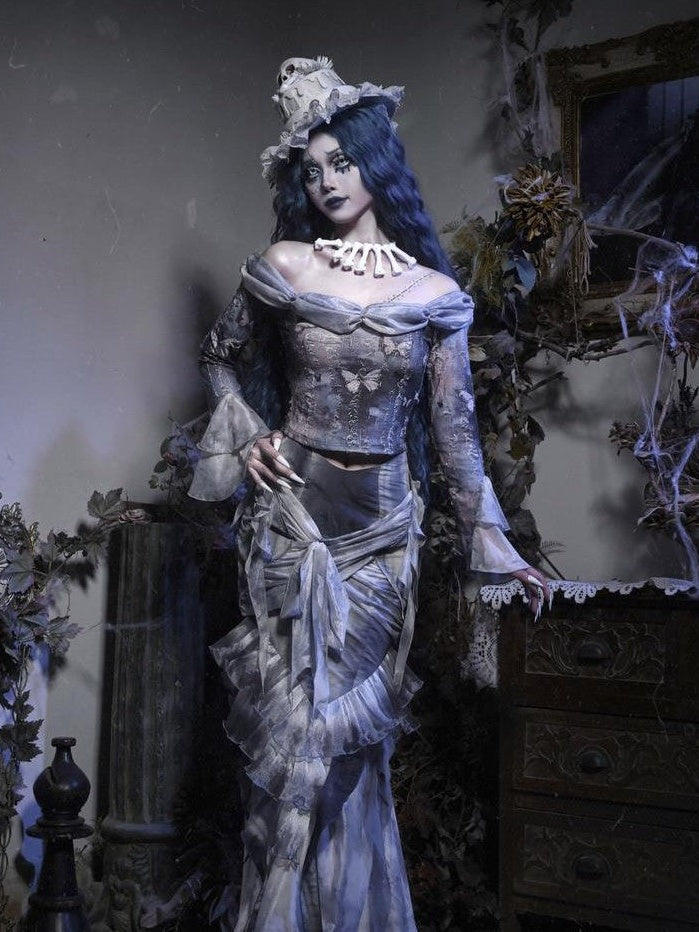 BLOOD SUPPLY Zombie Gothic Butterfly Ripped Bardot Women's Polyester Corsets