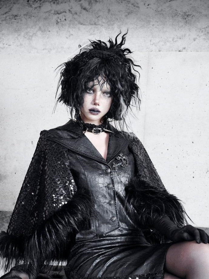BLOOD SUPPLY Snake Eye Gothic Cracked Fur Blazer Women's Polyester Capelets