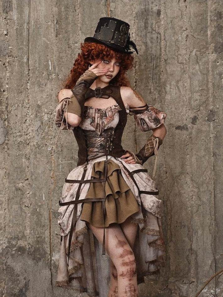 BLOOD SUPPLY Birdcage Steampunk Retro Design Women's Distressed Pu Corsets