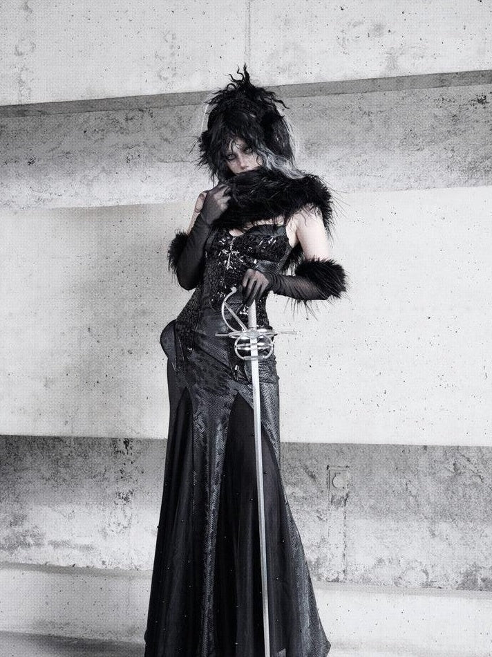 BLOOD SUPPLY Snake Print Elastic Gothic Slim Strap Fishtail Women's Jsk / Jumper Skirts