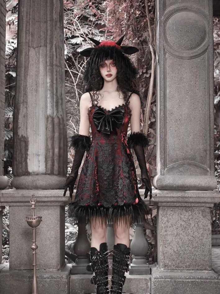 BLOOD SUPPLY Gothic Embroidered 3d Bow Slimming Women's Pu Jsk / Jumper Skirts