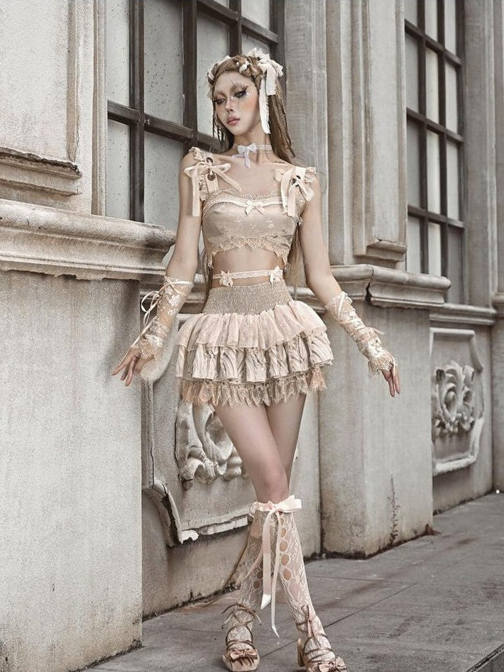 BLOOD SUPPLY Broken Ballet Rococo Adjustable Lace Up Women's Platinum Lace Wrist Cuffs