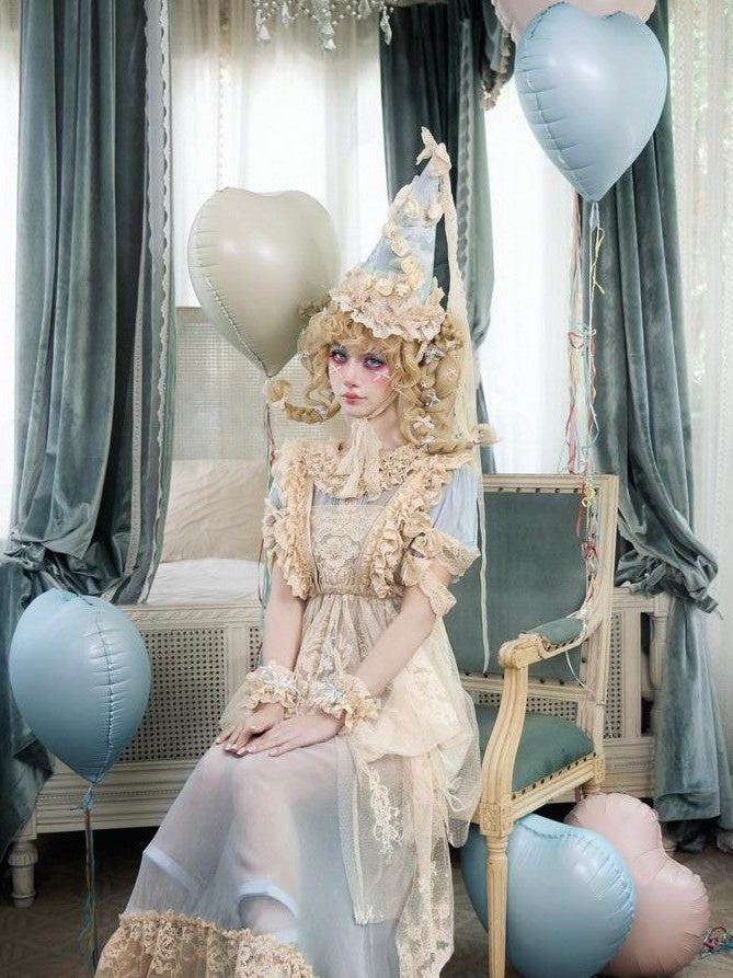 BLOOD SUPPLY Baby Blue Rococo Lace Bow Doll Women's Polyester Short Sleeve Op